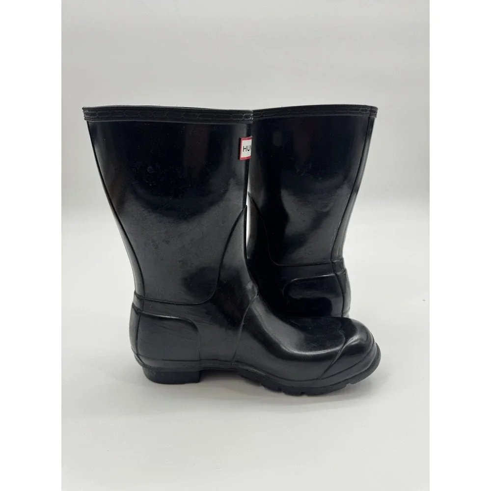 Hunter Original Short Gloss Black Mid Calf 6M Rain Boot Fisherman Preppy Marine